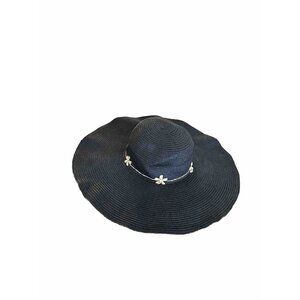 Women’s  Sun Floppy Beach Hat Women's Black  7” Wide Brim Polyester Paper